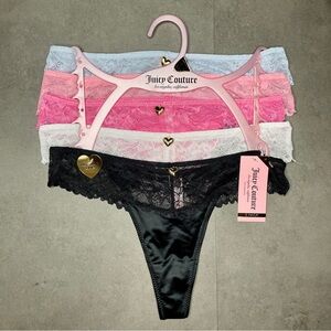 Juicy Couture Black and Pink Lace Thong Panties Intimates Sleepwear - Set of‎ 5